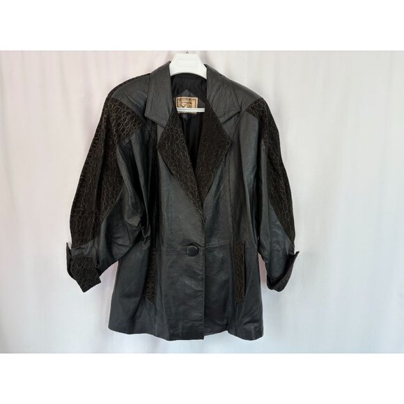 El Venado Mexico Women's Vintage Lined Black Patterned Leather Coat - Picture 2 of 7